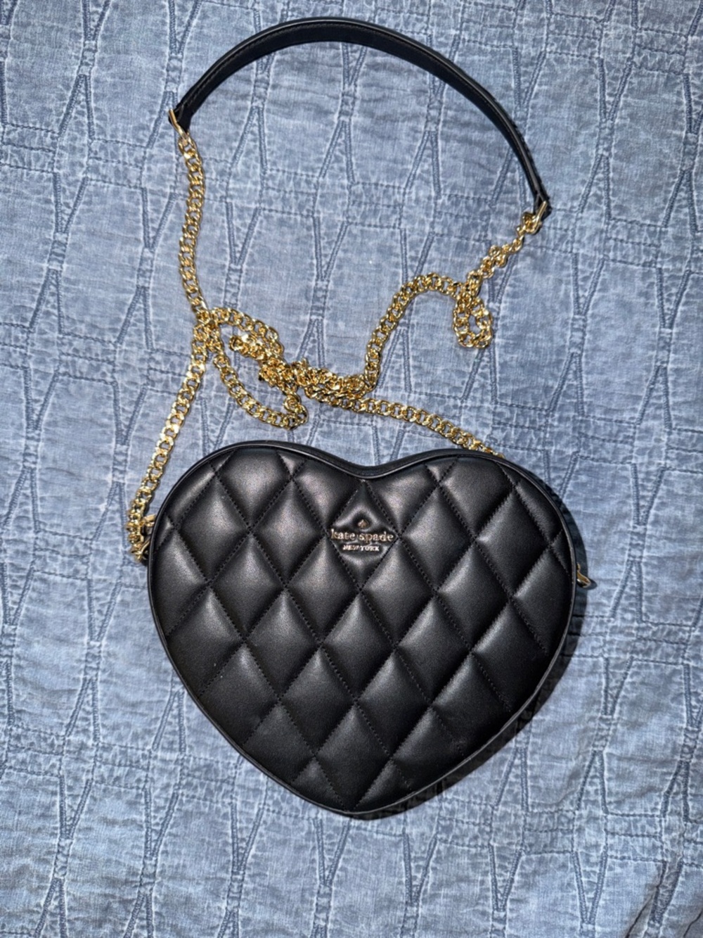 kate spade Black Quilted Heart Crossbody with Gold Chain